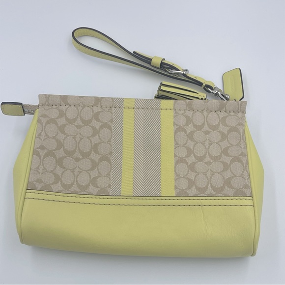 Coach Legacy Stripe Signature Large Wristlet Yellow NWOT - Picture 3 of 5